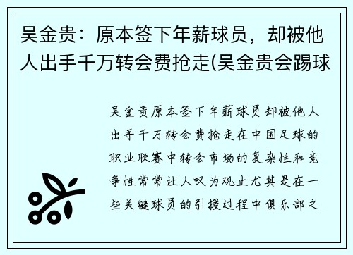 吴金贵：原本签下年薪球员，却被他人出手千万转会费抢走(吴金贵会踢球吗)