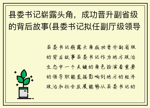 县委书记崭露头角，成功晋升副省级的背后故事(县委书记拟任副厅级领导)